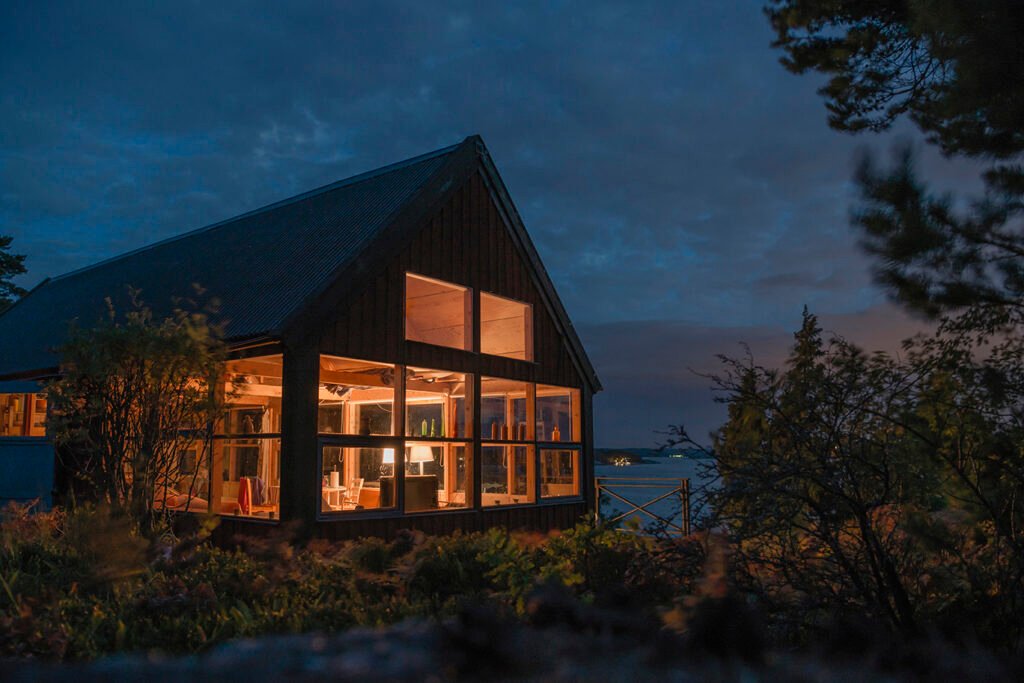 illuminated house at night